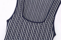 OUWU- Vestido Mini de Punto a Rayas para Mujer Verano 2025 Moda Sin Mangas Cuello Cuadrado Casual Elegante Ajustado. - details 3
