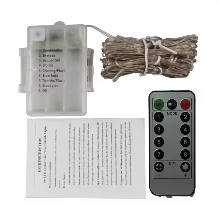 Luz LED para sombrilla de jardín, cadena de luces impermeable IP67 con Sensor de Control, Lámpara decorativa para exteriores, 104 - 1