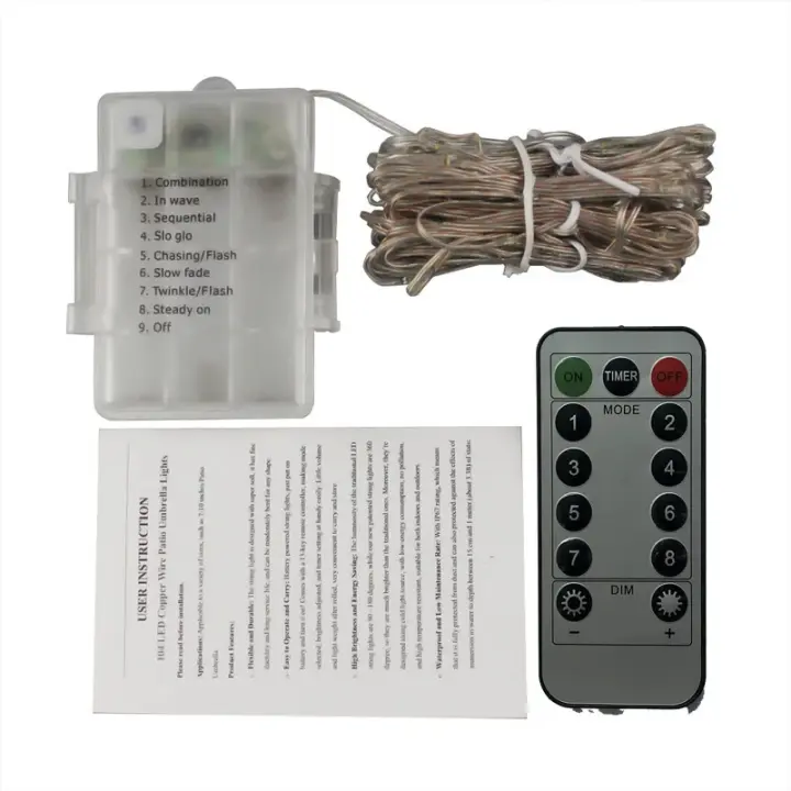 Luz LED para sombrilla de jardín, cadena de luces impermeable IP67 con Sensor de Control, Lámpara decorativa para exteriores, 104 - 1