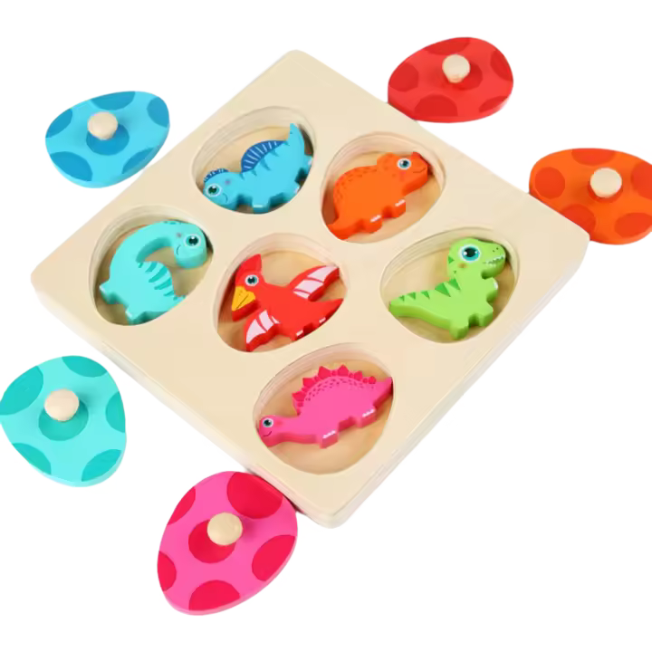 Wooden Puzzles for Toddlers 1-3, Montessori Toys for 1 2 Year Old Boy Girl Birthday Easter Gifts, Dinosaur Match Eggs Peg Puzzle - 1