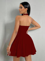 Vestido corto de verano con cuello Halter para mujer, vestido de verano con cintura acampanada, Y2K - details 13