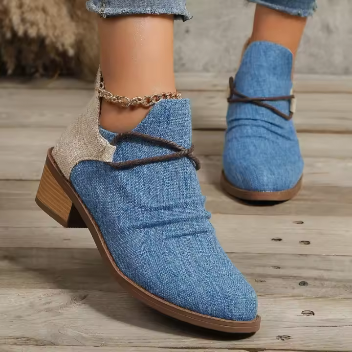 Botas de ante Retro con estampado de leopardo y tacón cuadrado puntiagudo de estilo europeo y americano para mujer - 1