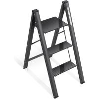 Peldaños de Aluminio, Escalera Pequena Plegable Segura de Hogar con Mecanismo Antiplegado, Taburete Escalera Portatil para Cocina Domestica, Peso Máximo 150kg, Negro - details 7