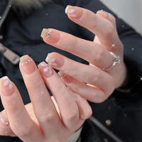 Uñas postizas reutilizables de pétalo dulce, Kit de resina desnuda con pegamento para decoración de uñas, 24 piezas - details 1