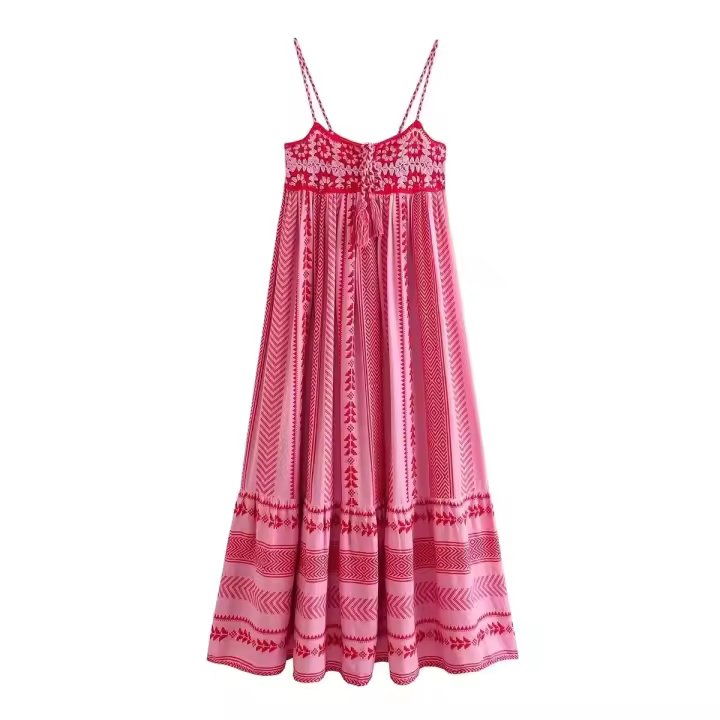 Día de la madrevestido Midi bohemio para Mujer, vestido de vacaciones con encanto de empalme, vestido de tirantes Vintage de punto, Vestidos de Mujer para Mujer - 1