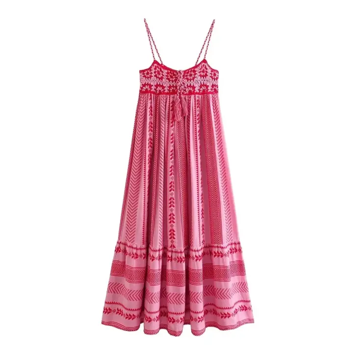 Día de la madrevestido Midi bohemio para Mujer, vestido de vacaciones con encanto de empalme, vestido de tirantes Vintage de punto, Vestidos de Mujer para Mujer - 1
