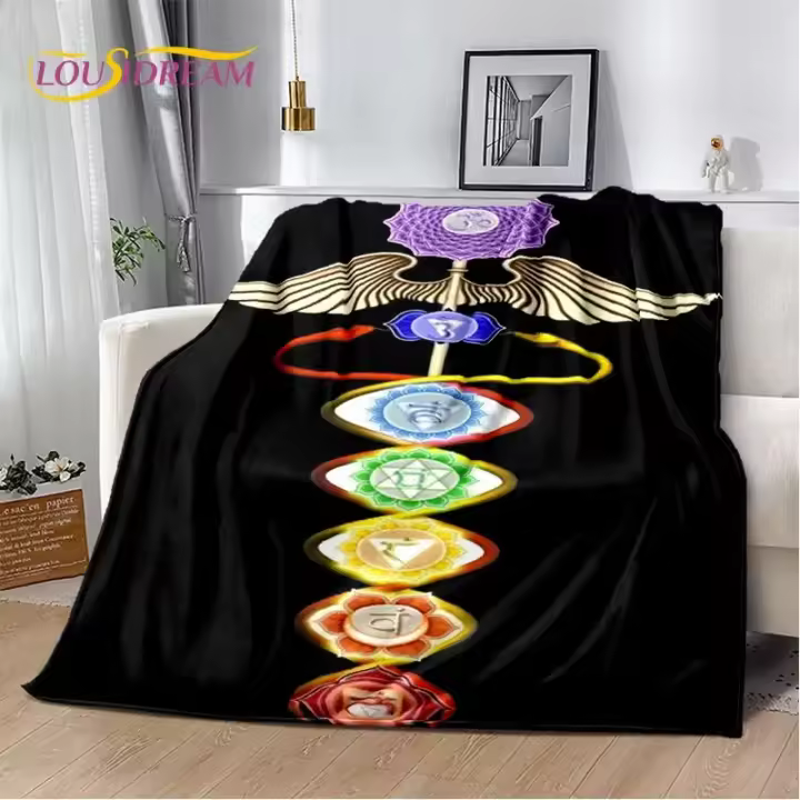 Manta de Peluche Suave Bohemio Rainbow 7 Chakra Mandala Ideal para Sala de Estar, Dormitorio, Sofá, Picnic - 1