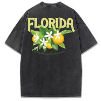 Camiseta lavada con diseño de flor de naranja de Florida para mujer, camisetas suaves de verano, ropa deportiva cómoda para mujer, Top informal Multicolor - details 28