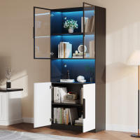 Vitrina minimalista moderna con puertas de vidrio, vitrina con luces LED, estantería para coleccionables, temperatura y brillo de color ajustables, puertas blancas con decoración negra, 80*30*200cm - details 7
