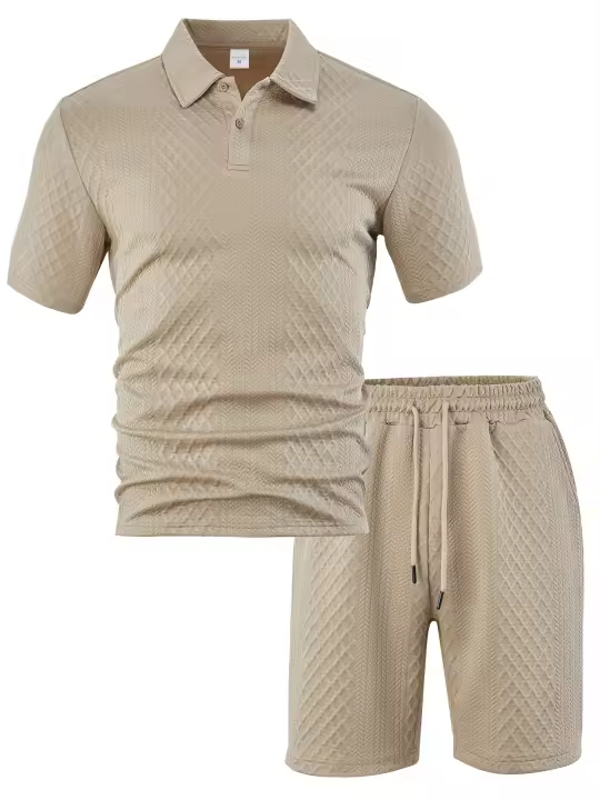 Los hombres de verano de manga corta Traje de Jacquard Casual Sports Hombres Slim Lapelado POLO Camisa de manga corta Traje - 1