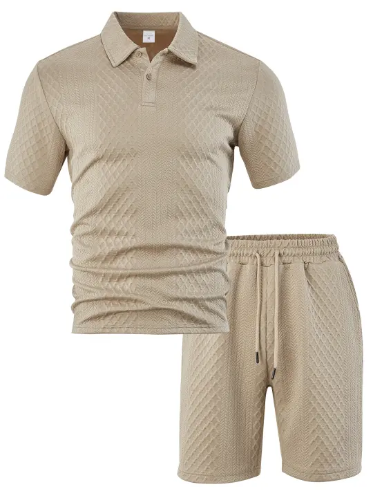 Los hombres de verano de manga corta Traje de Jacquard Casual Sports Hombres Slim Lapelado POLO Camisa de manga corta Traje - 1