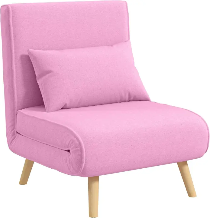 Sofá Cama Individual Sillón Cama Plegable Tapizado en Lino con Respaldo Ajustable en 5 Posiciones y Almohada Sofá Cama Pequeño para Salón 72x75x85 cm - 1