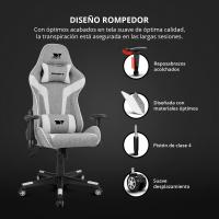 DR90 - Silla Gaming Profesional, Tejido Transpirable, reposabrazos 2D Acolchado, Base Nylon Reforzado, pistón Clase 4, cojín Lumbar y Cervical, Color Gris/Blanco - details 3