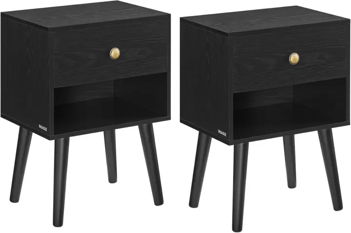 Juego de Mesa de Noche de Madera Mesa auxiliar con Cajón y Espacio de Almacenamiento Abierto - 1