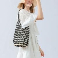 Bolso de Mano Tejido para Mujer Bolso de Hombro Tipo Bombonera con Cuentas de Madera Hueca de Diseño de Verano Bolso de Playa de Lona con Red Reticulada - details 4