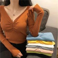 2025 suéter Sexy con cuello en V para mujer, Jersey de punto de otoño, Jersey elegante suave coreano ajustado de manga larga para mujer, Top básico nuevo de invierno - details 0