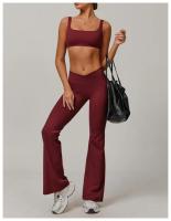 Conjuntos de Yoga de 2 uds., trajes de entrenamiento de realce para mujer, trajes de gimnasio, sujetador corto de cintura alta, pantalones cortos acampanados, trajes para Fitness y correr - details 19