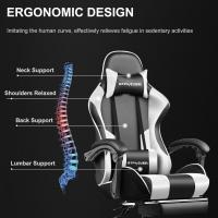 Silla Gaming con Masajeador Ergonómica Silla Gamer con Reposapiés Reposacabeza,Soporte Lumbar Silla Juego Ajustable en Altura con Asiento Giratorio para Oficina o Juegos Blanco - details 4