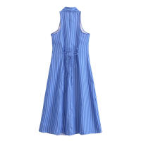 OUWU- Aoaiiys Vestido A Rayas Para Mujer Vestido De Un Solo Pecho Con Cuello Vuelto Corte En A Sin Mangas Moda De Verano Vestidos Elegantes Para Mujer - details 6