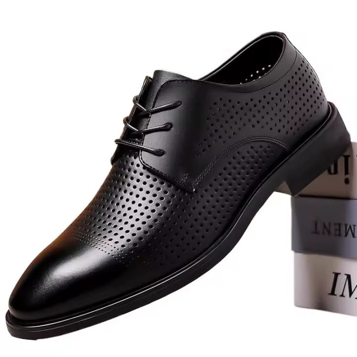 Mocasines casuales de cuero formales profesionales de negocios británicos Summer Hollow para hombre, sandalias bajas, zapatos de trabajo - 1