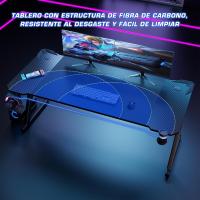 140 x 60 cm, Escritorio Gaming en Forma de Z Ergonómica, Mesa Gamer de Fibra de Carbono, Mesa para Ordenador con Portavasos y Gancho para Auriculares, Negro - details 11