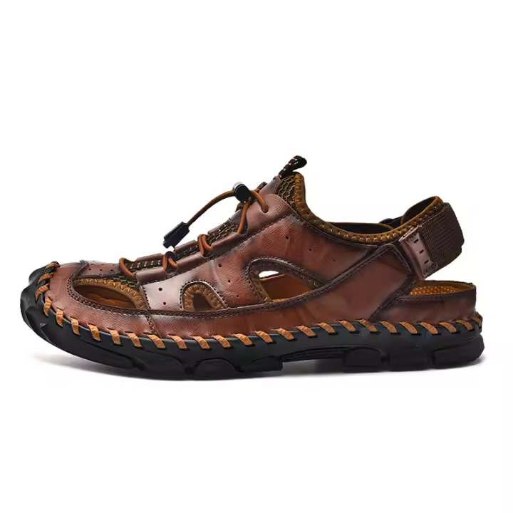 Sandalias de cuero para hombre, zapatos de punta cerrada para pescadores, cómodos para senderismo, playa, caminar, Verano - 1