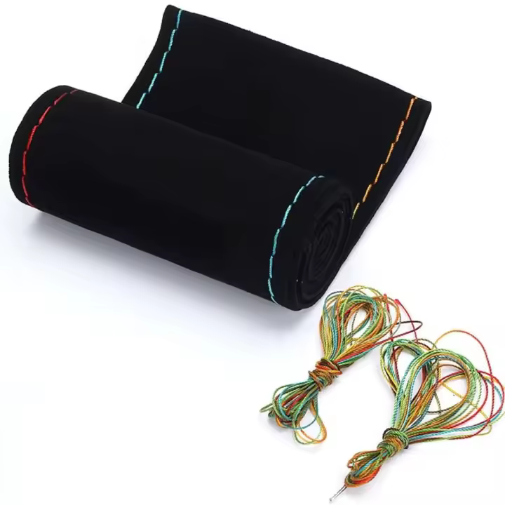 Funda universal de ante para volante de carreras, cosida a mano, bricolaje - 1