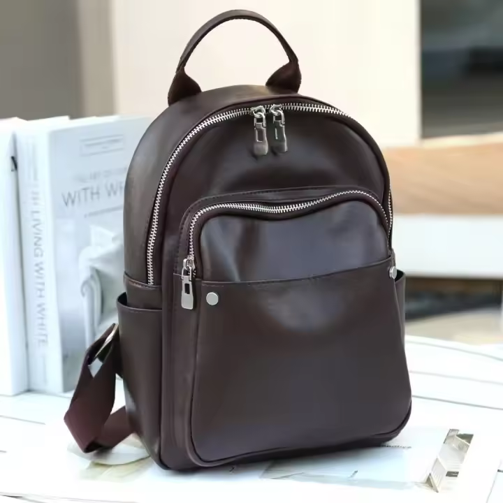 Mochila retro simple de cuero casual para viajes diarios, primera capa de cuero de vaca, mochila para mujer, bolso de cuero suave. - 1