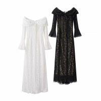 OUWU- Vestido De Manga Larga De Trompeta Con Cuello De Una Línea, Corte Ajustado, Sexy, Nuevo Estilo Europeo Y Americano - details 0