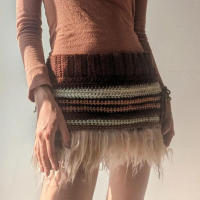 BUNO-suéter de retazos de piel de Color contrastante, falda Vintage estética Chic, faldas cortas de punto, ropa de calle de invierno, trajes - details 3