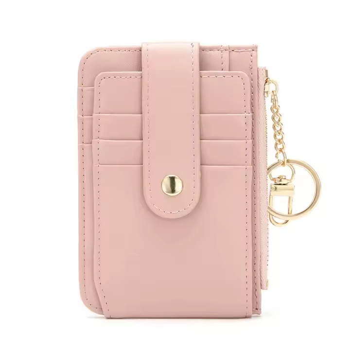Cartera Pequeña de Cuero PU con Cierre de Cremallera para Tarjetas de Crédito y Monedero Bolsa de Dinero con Llavero y Clip - 1
