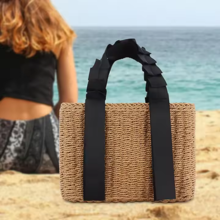 Bolso tejido a mano para mujer, bolsa de mano ligera con asa superior, a la moda, para ir de compras, acampar, playa, informal - 1