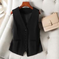 Chaleco de traje con cuello en V y bolsillo frontal con botones sólidos para mujer, elegante chaleco de traje sin mangas para el trabajo, oficina, negocios, ropa de primavera y otoño para mujer, ropa de trabajo para mujer - details 0
