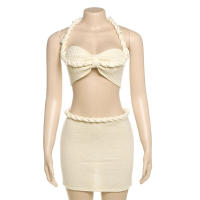 Conjunto de falda ajustada y top halter sin mangas elegante y dulce a la moda de verano - details 24