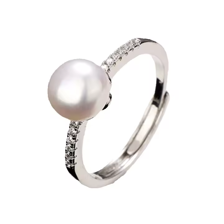 Anillo de Perlas de Agua Dulce Simple with Incrustaciones ajustables, Chapado en oro blanco de cercled, accesorios de joyería de Boda Diarios para Mujer - 1
