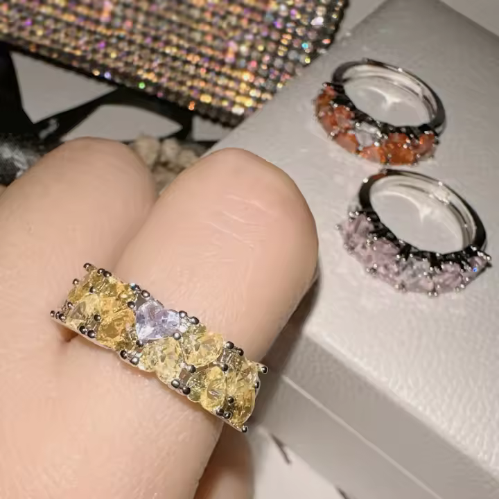 Anillo brillante de lujo ligero europeo y americano chapado en nicho de 18k con microincrustaciones de circonio azul exquisito anillo para mujer - 1