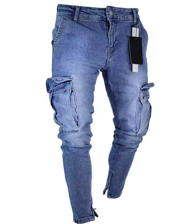 pantalones vaqueros para hombre con bolsillos laterales, hechos de algodón puro - 1