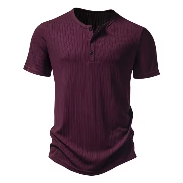 Camiseta de manga corta para hombre, camisa de Color sólido, tres botones, antitira, Henry, novedad de verano - 1