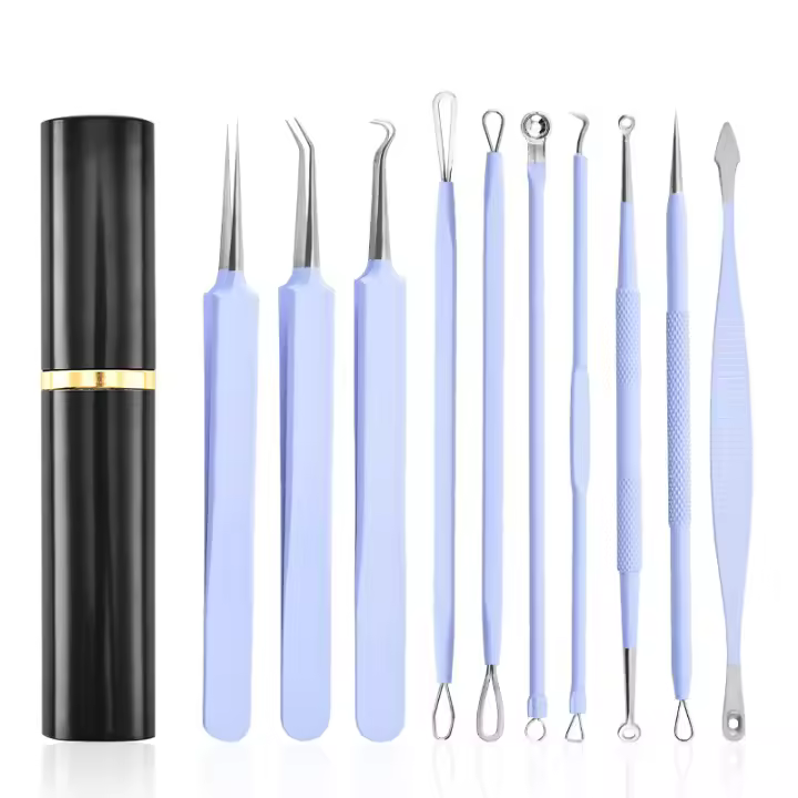 Kit de herramientas para espinillas, 10 piezas, extractor profesional de comedones para una fácil eliminación de espinillas, puntos negros, eliminación de zit, facial y nariz, kit de eliminación de acné con caja de metal - 1