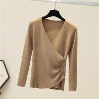 Suéter sobrepelliz para mujer, jerseys de punto acanalado con cuello en V, manga larga, botón lateral, jersey liso, traje básico de otoño e invierno para adolescente - details 8