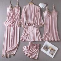 Juego de albornoz Ence de 5 piezas para mujer, ropa de dormir, kimono de satén, informal, para el hogar, primavera y verano - details 6