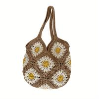 Bolso de mano floral de ganchillo tejido a mano de gran capacidad para mujer - Bolso de hombro beige de moda con diseño de margaritas blancas, perfecto para viajes, uso diario y salidas a la playa, bolso de mano de playa |   Bolso de moda |   Textura teji - details 2