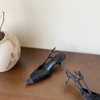 Diseño francés sentido nicho vestido negro tacones altos mujer stiletto estilo de hadas sandalias puntiagudas falda femenina - details 35