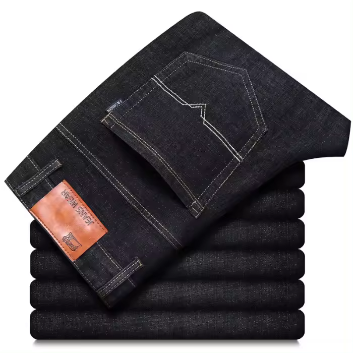Nuevo clásico jeans stretch, hombres, negro y azul, casual slim jeans, moda, negocios, pierna recta, desgaste, pantalones - 1