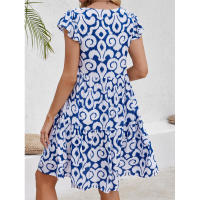 Vestido Casual Dulce Suelto 2025 para Mujer con Cuello en V y Estampado de Manga Corta Ropa de Mujer - details 1