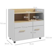 Cajonera de Oficina Armario Archivador Móvil Cajonera Escritorio con Ruedas Cajón Barras Colgantes para Tamaño A4 y 2 Compartimentos para Estudio Salón 76x40x75,5 cm Roble y Blanco - details 3