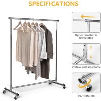 Perchero de Ropa de Metal Resistente y Ajustable con Ruedas Altura Regulable Extensible para Ropa - details 3