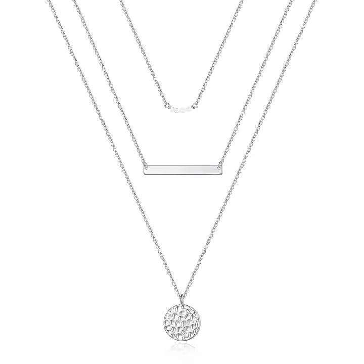 Delicado collar de gargantilla en capas, hecho a mano, chapado en oro de 14 quilates, collar con colgante en Y, collar de disco de barra multicapa, gargantilla de capas ajustable para mujer - 1
