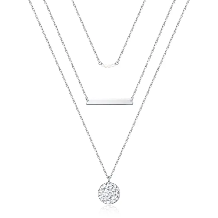 Delicado collar de gargantilla en capas, hecho a mano, chapado en oro de 14 quilates, collar con colgante en Y, collar de disco de barra multicapa, gargantilla de capas ajustable para mujer - 1