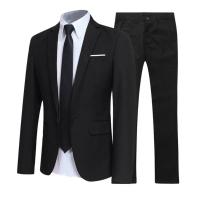 Conjunto de Traje de Primavera para Hombres Chaqueta de Pantalón de Color Sólido Talla Grande - details 0